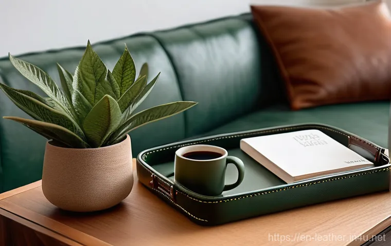 가죽공예 홈데코 소품 - **A flat lay photograph showcasing a curated collection of diverse leather crafting materials and sp...