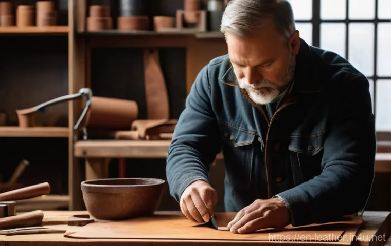 가죽공예 손잡이 만들기 - Prompt 1: The Artisan's Selection and Initial Cut**