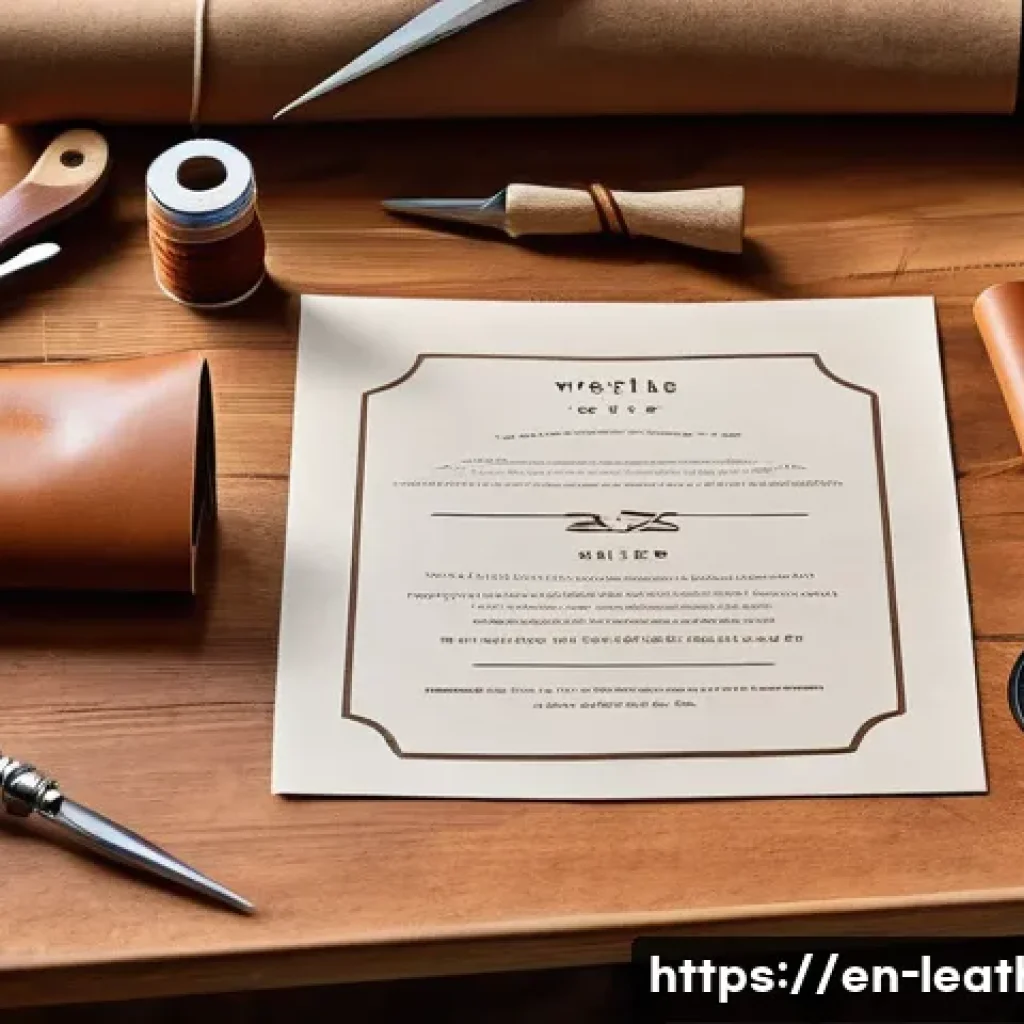 가죽공예 DIY 키트 - A neatly arranged leathercraft starter kit on a wooden table, featuring vegetable-tanned leather she...