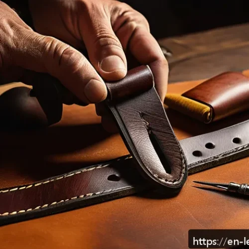 Home 17 가죽공예 전통 기법 vs 현대 기법 - A close-up scene of a skilled artisan hand-stitching a rich, full-grain leather belt using tradition...